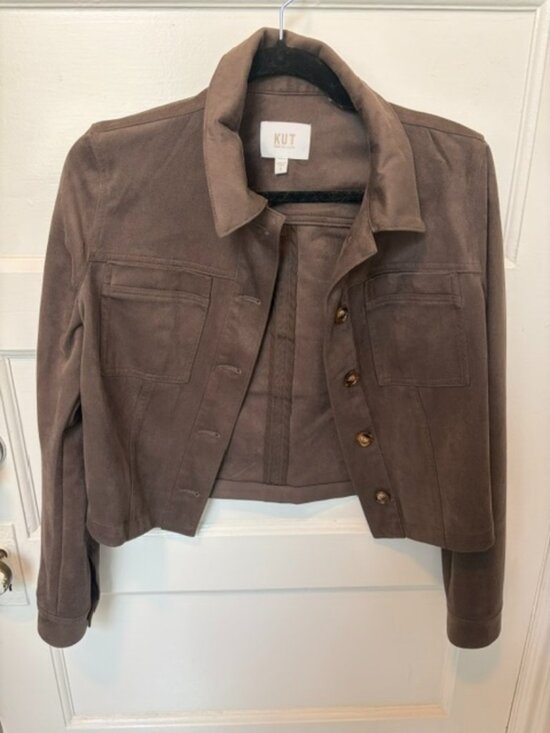 Kut from the Kloth Jackets & Blazers - KUT from the Kloth | Brown Faux Suede Cropped Trucker Jacket